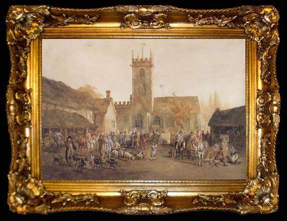 framed  William Henry Pyne The Pig Market,Bedford with a View of St Mary